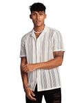 Floerns Men's Summer Crochet Knit Shirts Short Sleeve Button Down Shirt Hawaiian Shirt Vacation Beach Shirts, White, Medium