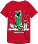 Minecraft Holiday Theme Boy's Red T-Shirt-XS