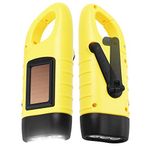 Simpeak 2-Pack Hand Crank Solar Powered Flashlight, Emergency Rechargeable LED Flashlight, Survival Flashlight, Quick Snap Carbiner Dynamo Flashlight Torch for Outdoor Sports, Yellow