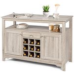 GiantexUK Wooden Buffet Sideboard, 2 Doors Kitchen Cupboard Cabinet with 9-Bottle Wine Rack, Adjustable Shelves & Drawer, Freestanding Storage Organizer for Dining Living Room (Grey)