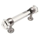 Cosmas 6393SN-C Satin Nickel with Clear Glass Cabinet Handle Pull, Cabinet Knobs, Cabinet Hardware - 3'' Hole Centers - 5 Pack