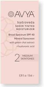AVYA SPF 40 Sheer Tinted Moisturizer with Hyaluronic Acid & Green Chai – Advanced Ayurvedic Skincare Treatment for Balanced and Brighter Skin/Medium Skintones Shade #2 (0.34oz/10ml)