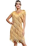 PrettyGuide Women's Flapper Dress 1920s Gatsby Sequin Fringe Vintage Party Wedding Dress XL/US14 Gold