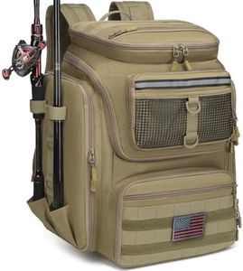 HAMBOLY Fishing Backpack with Rod Holders, 40L Tackle Box Backpack for Fishing Gear and Equipment, Waterproof Fishing Tackle Bag for Men