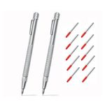 2Pcs Tungsten Carbide Scriber with 10 Replacement Marking Tip, Aluminium Magnet Carbide Scribe Tool etching Scribe Pen with Clip, Metal Engraving Pen for Glass/Ceramics/Hardened Steel