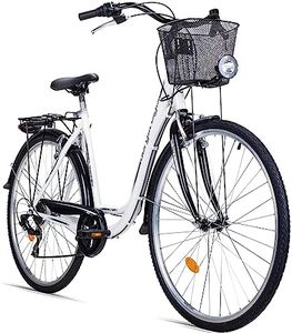 Bergsteiger Florenz 28 Zoll Damenfahrrad mit Korb, Beleuchtung & Schaltung, ab 160 cm, Damen Fahrrad mit Shimano 7 Gangschaltung, Retro Damenrad
