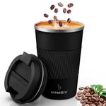 MOMSIV Coffee Cup, Insulated Coffee Cup with Leakproof Lid, Non-Slip Vacuum Reusable Stainless Steel Eco-Friendly Travel Office Mug for Hot and Cold Water Coffee and Tea, 380ml/13oz(Black)