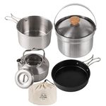 Camping Pot Set | 4 Piece Hiking Kitchen Set, Backpacking Cookware Set, Stainless Steel Nonstick Pan for Outdoor Mountaineering