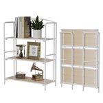 Crofy No Assembly Folding Bookshelf for Living Room, 3 Tier White Collapsible Book Shelf for Home Office, Portable Bookcase Storage Organizer