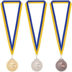 FINGERINSPIRE 3Pcs Award Medals with Premium Ribbon Alloy Award Basketball Medal with Stripe Pattern Lanyard Golden Platinum Red Copper Flat Round Medals for Basketball Competitions Sports Award