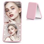 Pocket Makeup Mirror, Portable Folding Cosmetic Mirror with LED Light, Handheld Illuminated Compact Mirror, Foldable Handheld Double-Sided Mirror for Travel Handbag Purse, Gifts for Girls (Pink)