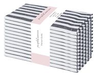 PurpleEssences Plain Striped Cloth Napkins - Set of 12-100% Cotton - 18 x 18 Inch - Fall Thanksgiving Halloween - Perfect Everyday Use Dinner Napkin - Black and White