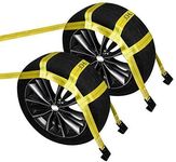 JCHL Tow Dolly Basket Straps with Flat Hooks (2 Pack) Yellow Car Wheel Straps Universal Vehicle Tow Dolly Straps System Fits 15"-19" Tires Wheels 10000 lbs Working Capacity