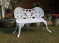 Art & Abode 3 Seater Cast Aluminium Patio Garden Bench for Indoor and Outdoor Park, Living Room, Terrace, Balcony & Bistro Rooftop (White)