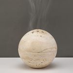 Natural Travertine Cone Incense Burner, Handmade Incense Holder with Lid for Meditation Décor, with Incense Plug (Beige)
