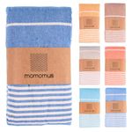 MOMOMUS Fouta XXL, Extra Large Beach Towel for Adults - Beach Picnic Blanket - 100% Cotton, with Fringes and Sand Free - Blue, 210x240 cm