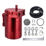 EVIL ENERGY Baffled Universal Oil Catch Can Reservoir Tank Kit with 3/8" NBR Fuel Line Aluminum Red 300ml