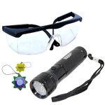 HQRP Professional 365 nM Longwave 12 UV LED Blacklight Flashlight and UV Protecting Safety Glasses Plus HQRP Sun Meter