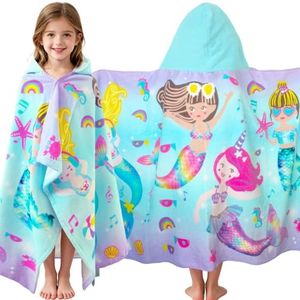 VOOVA & MOVAS Mermaid Kids Hooded Towels Age 3-8,100% Cotton,Absorbs Fast