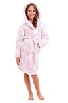 Slumber Hut® Girls Borg Snuggle Fleece Dressing Gown Hooded Luxury Robe - Matching Ladies Childrens Sizes - Pink Star - Child UK 13 Years