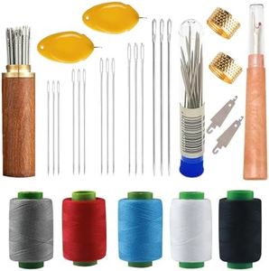 XwXwSeui Big Eye Steel Sewing Needles Kit, 45Pcs Sewing Kit with Wooden Sewing Case, Needle and Thread Kit, Stainless Steel Sewing Needles for Hand Sewing (45Pcs Kits #2)