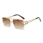 Dervin Retro Rimless Diamond Cut Rectangular sunglasses for Men and Women (Brown)