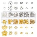 PandaHall Elite About 278 Pcs Alloy and Brass Filigree Flower Bead Caps End Cap12 Styles for Jewelry Making Mixed Colors