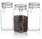 STAR WORK 1.5 Liters Mason Glass Jars With Buckle Lids Airtight Kitchen Container Set- 1500 Ml, Pack Of 3 Bottles, Transparent