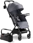 Mompush Lithe V2 Lightweight Travel Stroller, Compact Foldable Baby Stroller with Travel Bag, One-Hand Fold Stroller, Snack Tray, Mechanical Recline Seat, Airplane-Ready, Organizer & Rain Cover