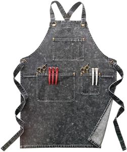 miiinaps Black Denim Apron With Pockets,Jean Apron for Women and men,Denim Work Apron,Plus Size Hair Stylist Apron,Hair Stylist Apron With Pockets- Washing Style | Adjustable XXL (Black)