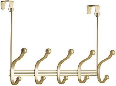 InterDesign York Lyra Over The Door 10-Hook Rack for Coats, Hats, Robes, Towels - Pearl Brass