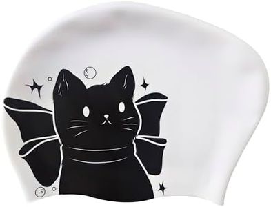 AWOCAN Silicone Long Hair Swim Cap Women Girl Waterproof Bathing Pool Swimming Cap Cover Ears to Keep Your Hair Dry, Anti-Slip and 3D Soft Stretchable Durable,Easy to Put On and Off (black+white-B)