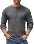 COOFANDY Men's Henley Knit Sweater Long Sleeve Button Pullover Sweater Casual Waffle Texture Fashion Henley Sweater Dark Grey