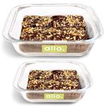 Allo Borosilcate Square Glass Baking Dish, Baking Tray, Oven and Microwave Safe, Set of 2 900ml, 1800ml, Transparent