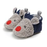 FAMI Infant Baby Cozy Fleece Slippers with Non Skid Bottom Newborn Boys Girls Winter Warm Socks Booties Stay On Crib House Shoes - Grey