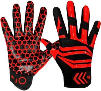 FINGER TEN Football Receiver Gloves Men Adult Receiving Gloves Pro 2.0 Grip Gloves Breathable in White Red Black Blue Small Large Medium X-Large (B-Red, Small)