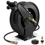 Pressure Washer Hose Reel, Double Arm 3/8 in x 50 ft Retractable Pressure Washer Reel, Auto Rewind Heavy Duty Steel Professional Power Wash Hose Reel with 5 ft Lead for Air/Oil/Water 4000 PSI