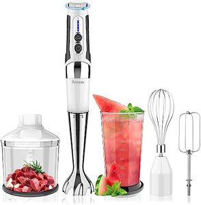 Cordless Hand Blender: 4-in-1 Rechargeable Cordless Immersion Blender Handheld, 21-Speed & 3-Angle Adjustable with 304 Stainless Steel Blades, Chopper, Beaker, Whisk and Beater for Milkshakes | Smoothies | Soup| Puree | Baby Food (White)