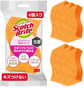 (Amazon.co.jp Exclusive) 3M Sponge SDS-02KE-6P Kitchen Scratch Resistant Antibacterial Scrub Dot Clean, Orange, 6 Pieces, Scotch Brite