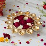 Sanvatsar Present Golden Decorative Metal Diya Plate for Puja,Diwali, Welcome, Aarti and Multipurpose Uses in Size of Size 14x14inch