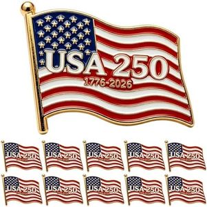 SOWPOPY 250 Anniversary USA Flag Lapel Pins, America 250th Enamel Pin for Men Women Hats Shirts, 250th Anniversary Merchandise Bulk for Patriot Independence Day Gifts(48pcs)