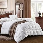 Luxury All Season King White Goose Down Feather Comforter Warmth Duvet Insert,100% Cotton Cover 600 Thread Count,Soft Fluffy Comforter with Corner Tabs.White