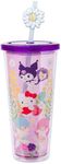 Silver Buffalo Sanrio Hk and Friends Floral Collage Plastic Cold Cup with Lid and Topper Straw, 24 Ounces