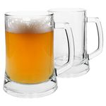 Rink Drink 2x 500ml Glass Beer Mugs - Large Pint Half Litre Birthday Drinking Tankard Cup Stein Glasses with Handle Set