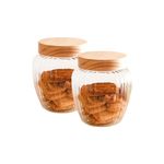 Nestasia Glass Containers for Kitchen Storage | Transparent Jars with Wooden Lids | Perfect for Snacks, Masala, Pickles, Pulses, Cookies (Set of 2, 1600ml Each)