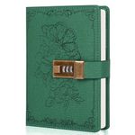 Diary with Lock, Vintage Lock Journal for Women and Girls, Hardcover Leather Journal for Gift, Refillable Lined Journal Notebook,5.2"x 7.3", (Green)