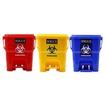 iogue Plastic Bio-Hazard/Bio-Medical Waste Step-On Dustbin (16 L, Blue, Yellow, Red) - Pack Of 3