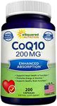 aSquared Nutrition CoQ10 (200 Capsules and 200mg) - High Absorption Vegan CO Q-10 Powder - Enzyme Ubiquinone Supplement Pills, Extra Antioxidant Coenzyme Q10 Vitamin, Coq 10 Alernative to Softgels