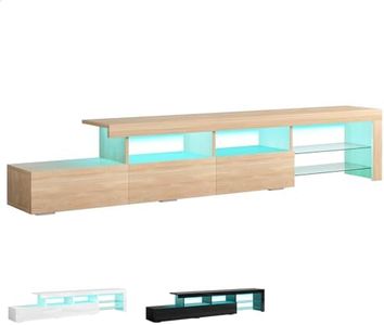 ALFORDSON TV Cabinet Stand with 16 Colors & 4 Modes RGB LED Lighting, Entertainment Unit with Tempered Glass Shelves & 3 Drawers, Minimalist Design Multimedia Centres, 221x35.5x45 cm, Wood