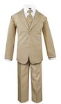 Luca Gabriel Toddler Boys' 5 Piece Classic Fit No Tail Formal Khaki Dress Suit Set with Tie and Vest - Size 4T